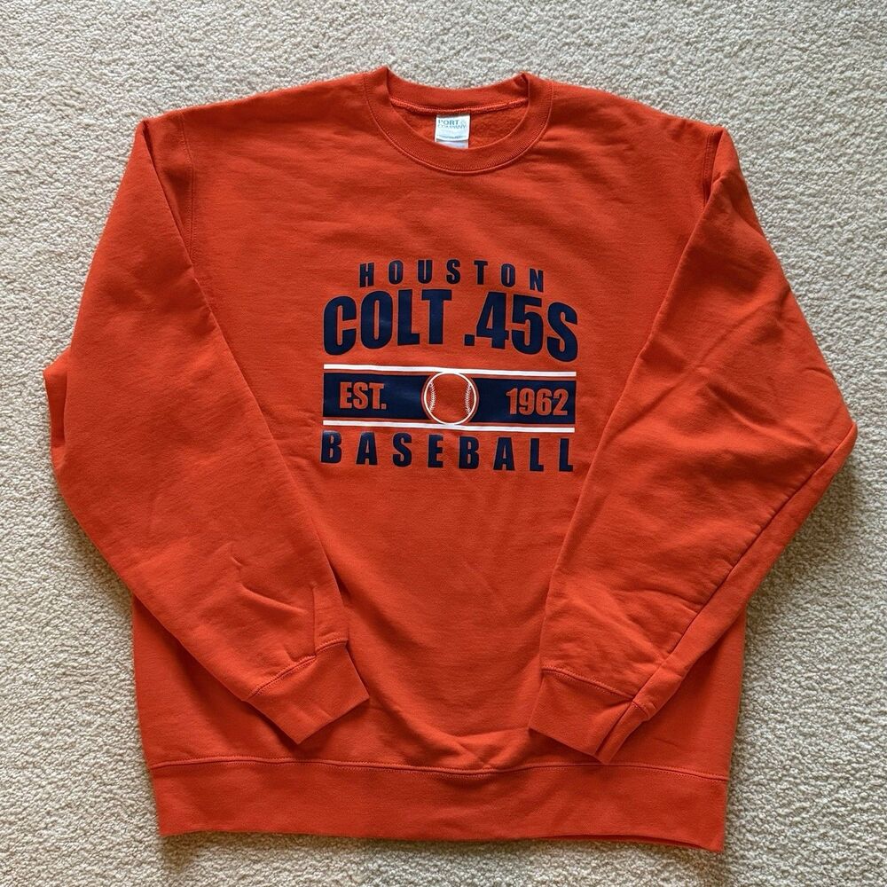 Port & Co Mens Size L Houston Colt .45S Baseball Crew Orange Sweatshirt - NEW